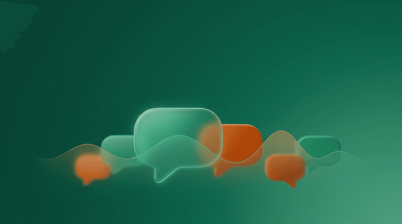 Bule de chat 3D și o undă de puls, în verde Squanch — concept chatbot conversațional