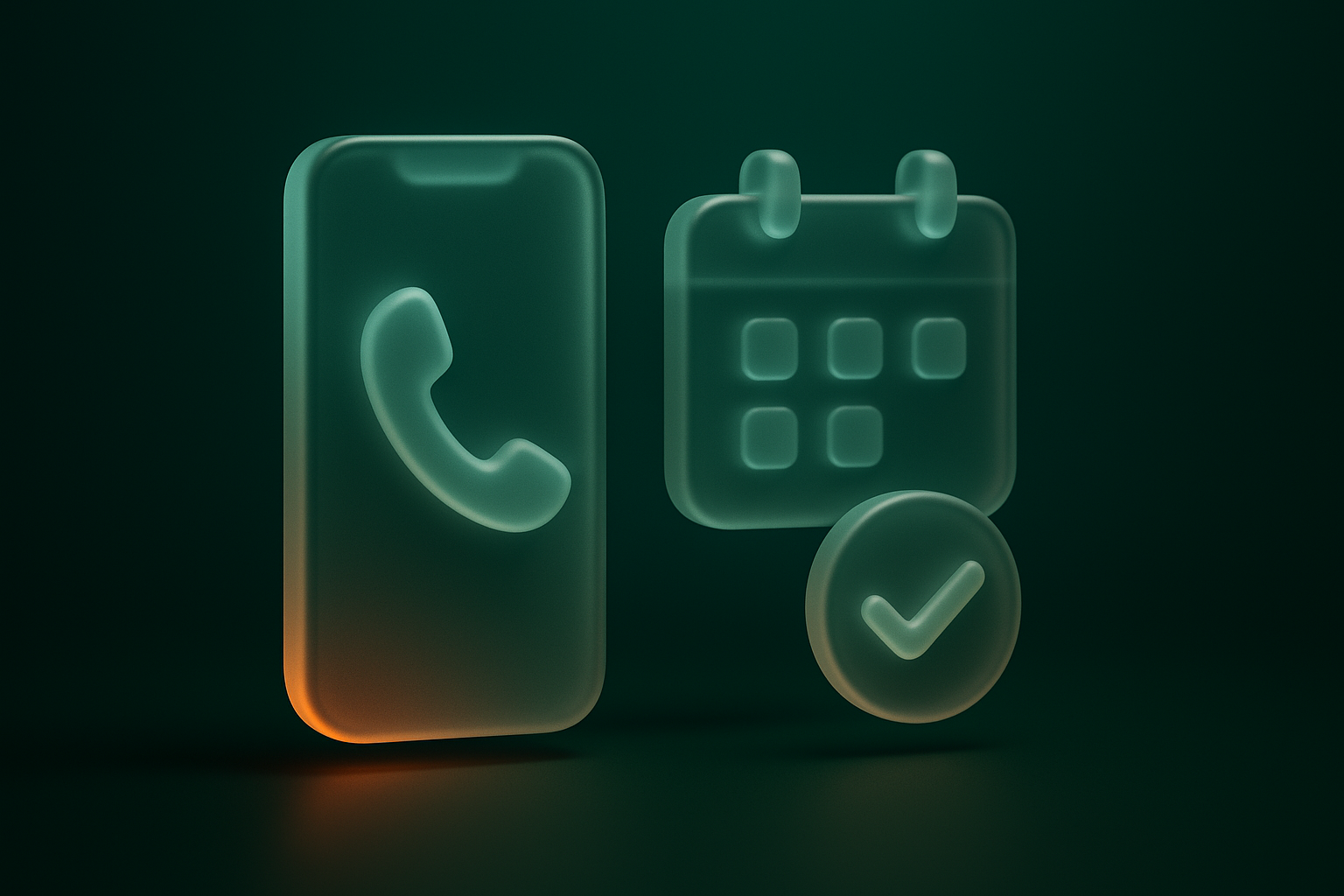 Automated phone booking concept, phone linked to calendar slots and confirmation handoff, clean modern illustration, no text, no UI